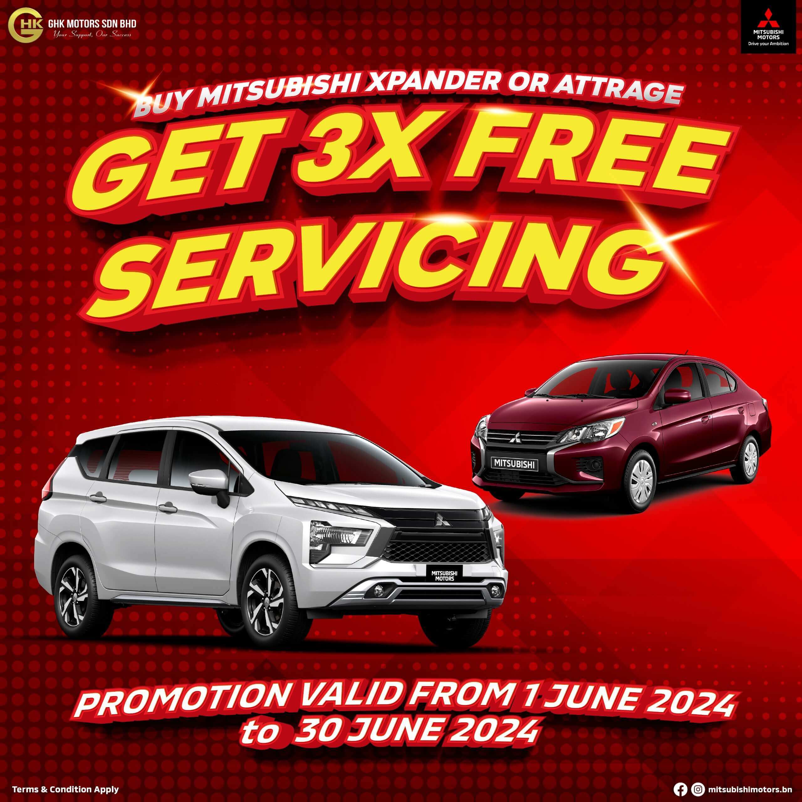 Mitsubishi Brunei | Rev Up Your Savings: Purchase a Mitsubishi Xpander or Attrage and Receive Three Complimentary Servicing Sessions!