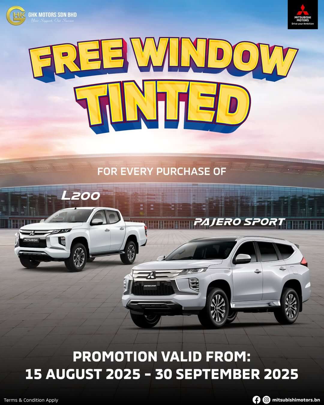 Mitsubishi Brunei | Pajero Sport & L200 Buyers Get Free Tint – Limited Time!